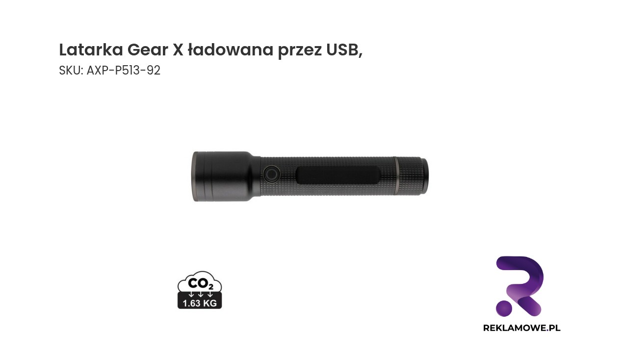 Latarka Gear X, ładowana przez USB, aluminium z recyklingu Latarka Gear X ładowana przez USB z nowoczesnym designem