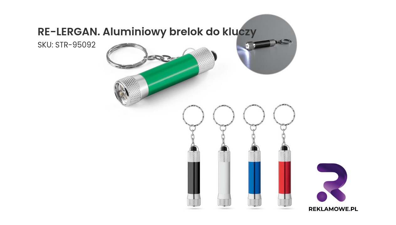 RE-LERGAN. Aluminiowy brelok do kluczy (92% z recyklingu) z latarką LED z 3 diodami Aluminiowy brelok do kluczy RE-LERGAN